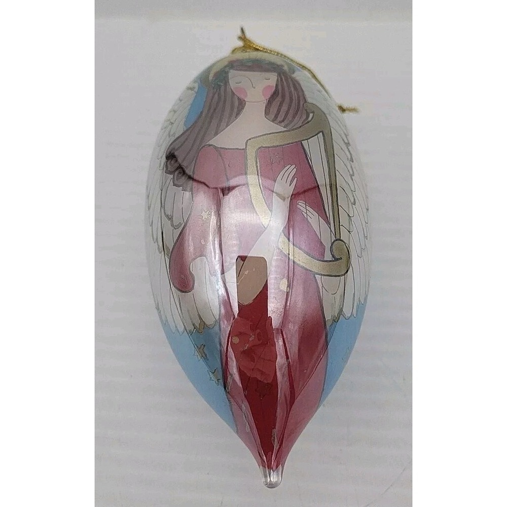 Vintage Le Bien  Peir 1 INSIDE‎ PAINTED GLASS ORNAMENT Angel